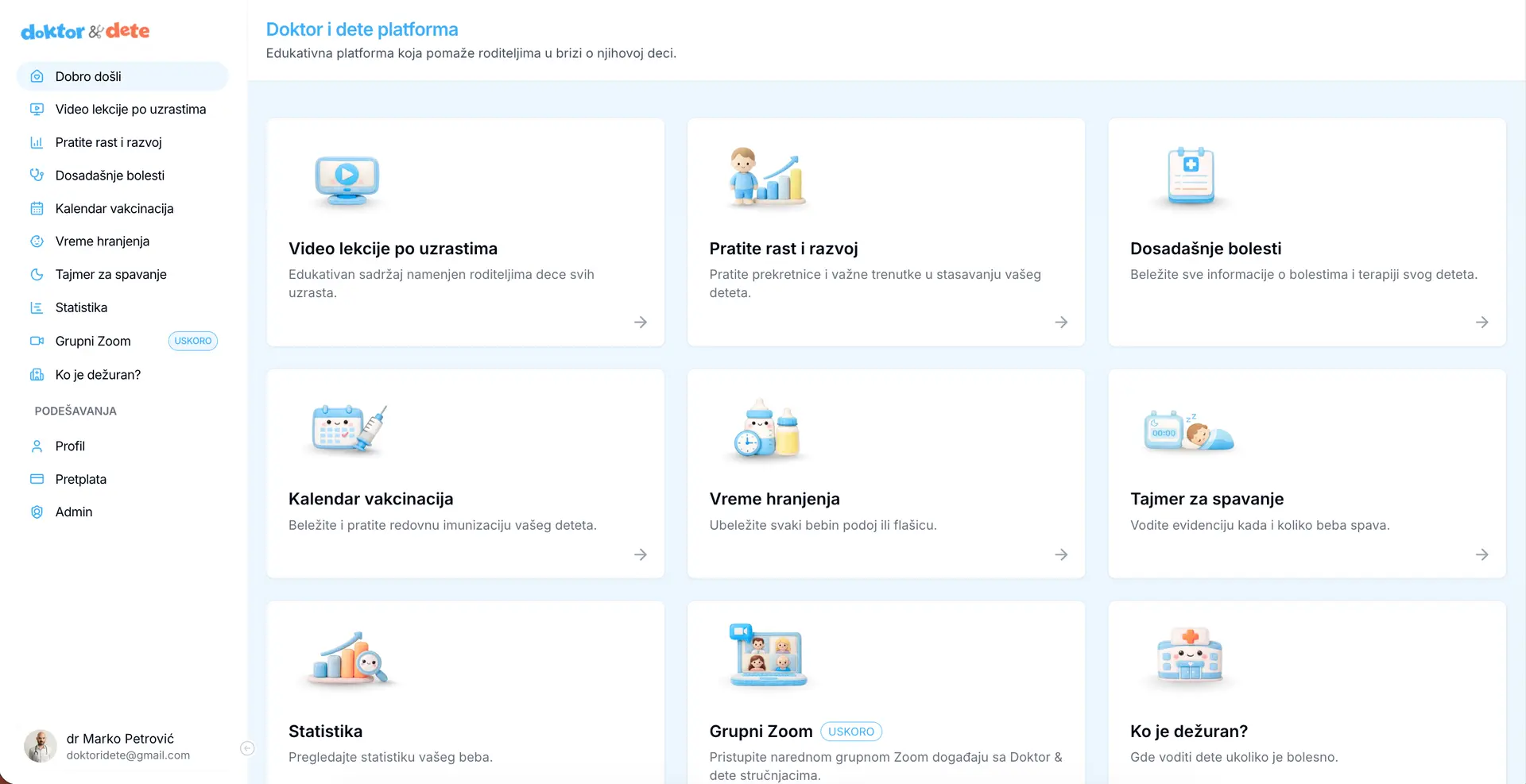 Screenshot proizvoda Doktor i dete napravljenog vajb kodiranjem