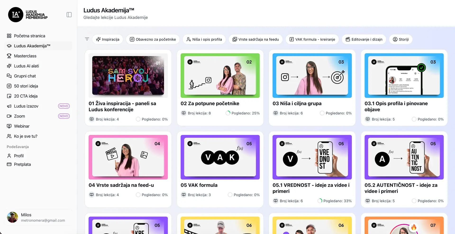 Screenshot proizvoda Ludus Membership napravljenog vajb kodiranjem